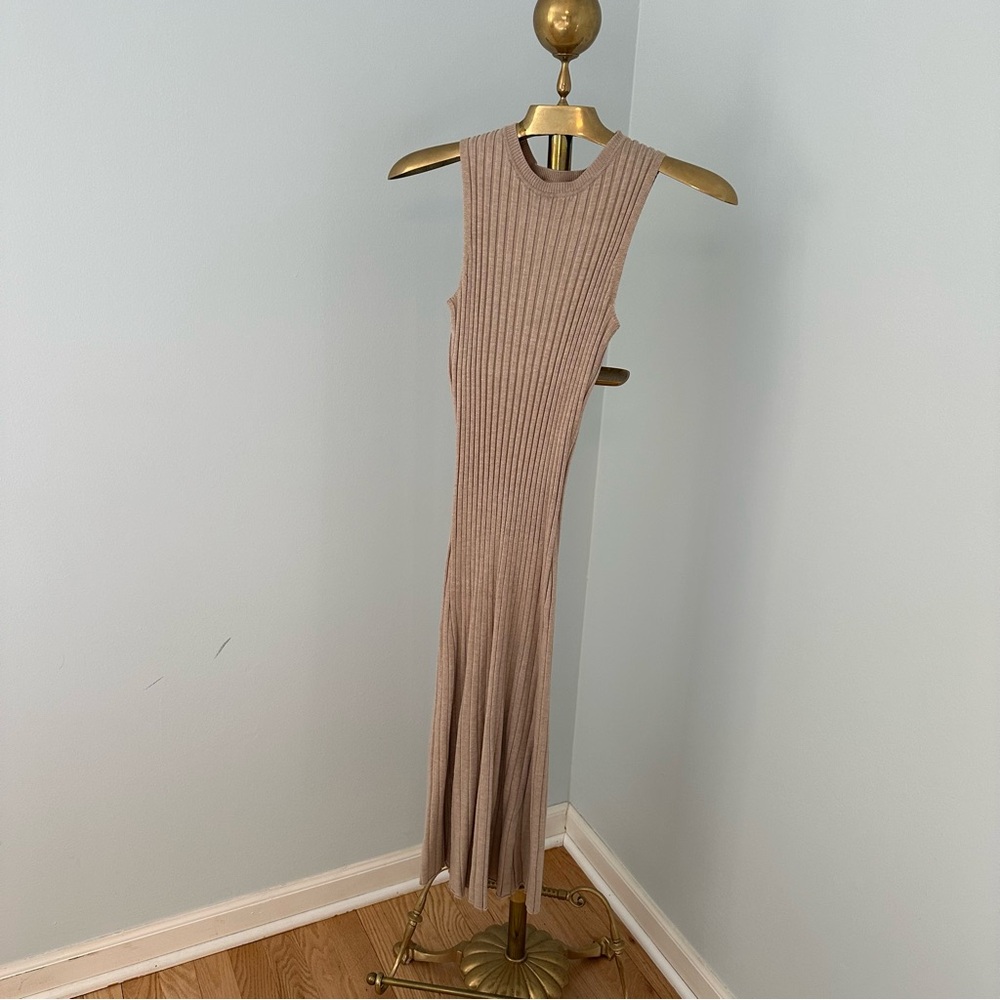 Ribbed Sleeveless Maxi Dress - Beige